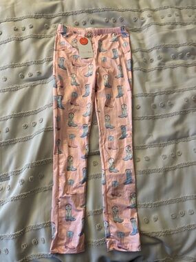 Girls Pink Cowboy Boot Print Leggings